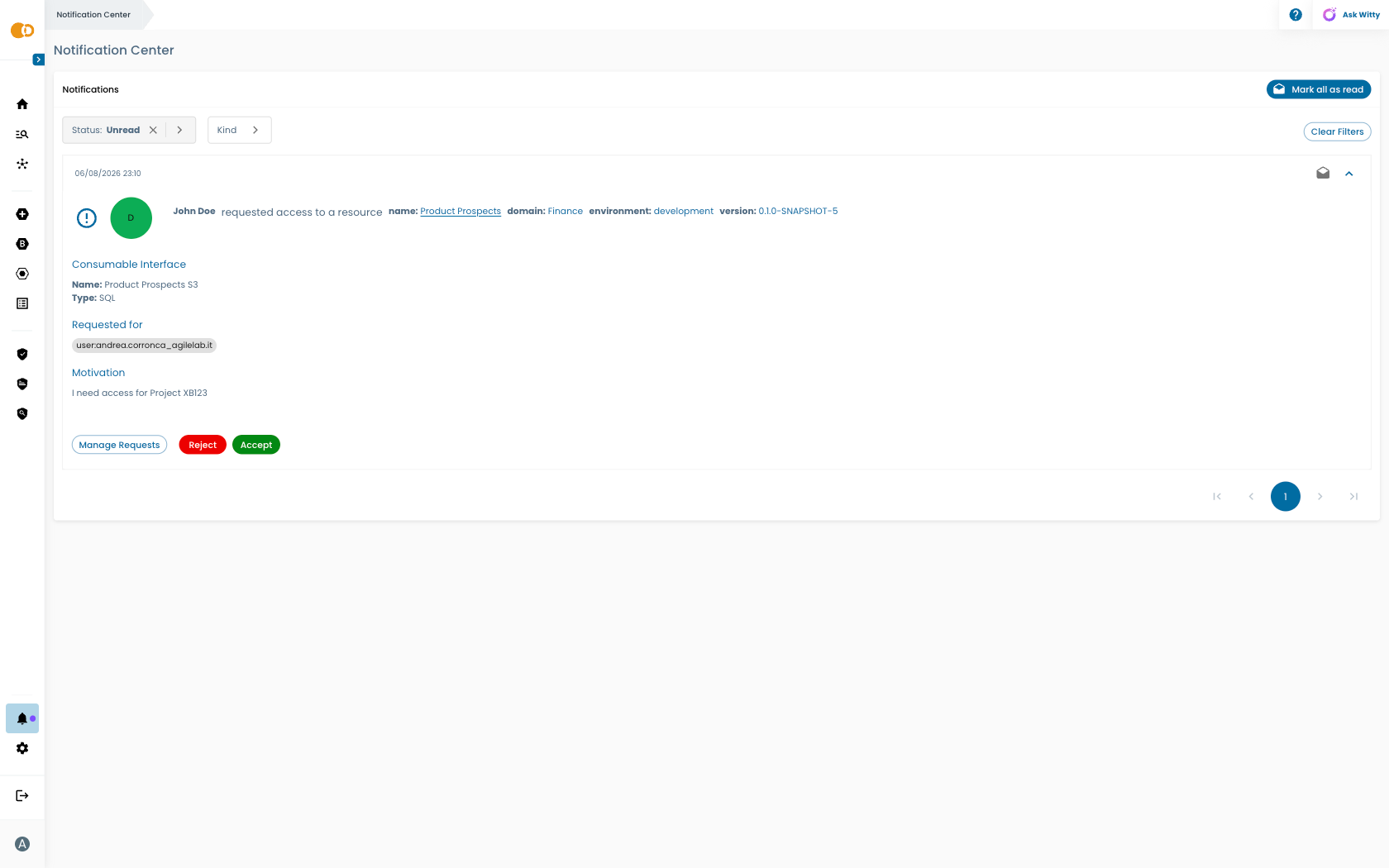 Example Access Request Notification