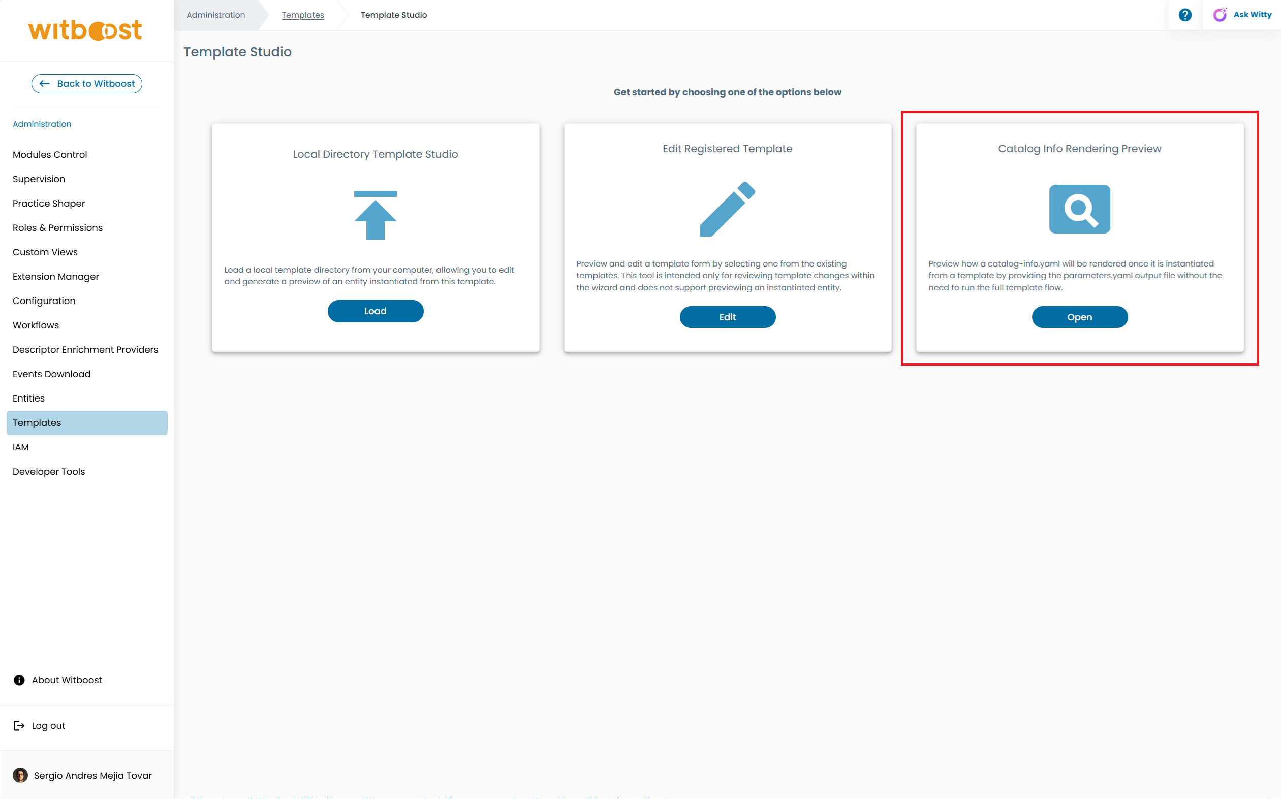 Catalog Info option