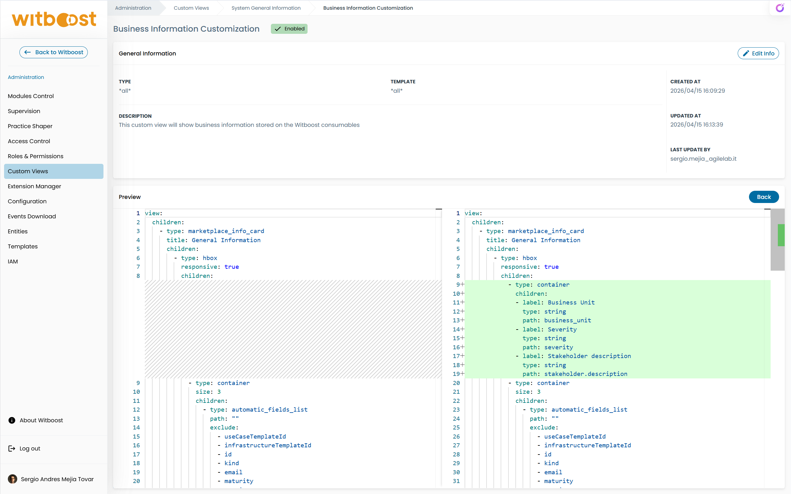 Customizing a view in progress