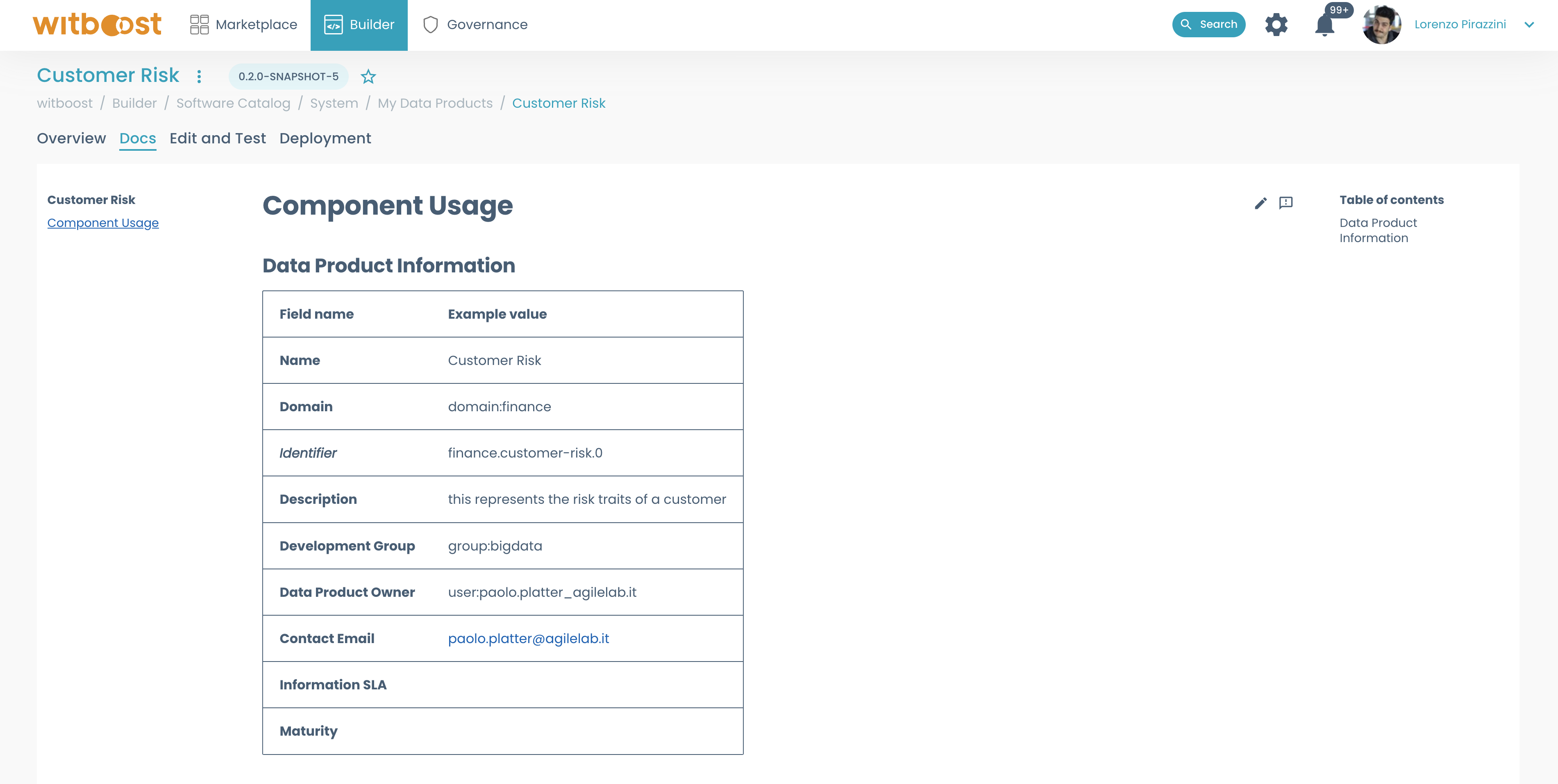 Data Product techdocs page