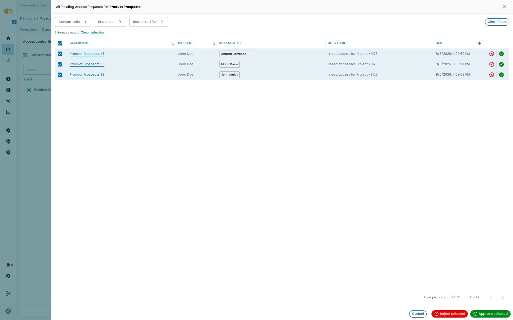 Pending Access Requests bulk actions