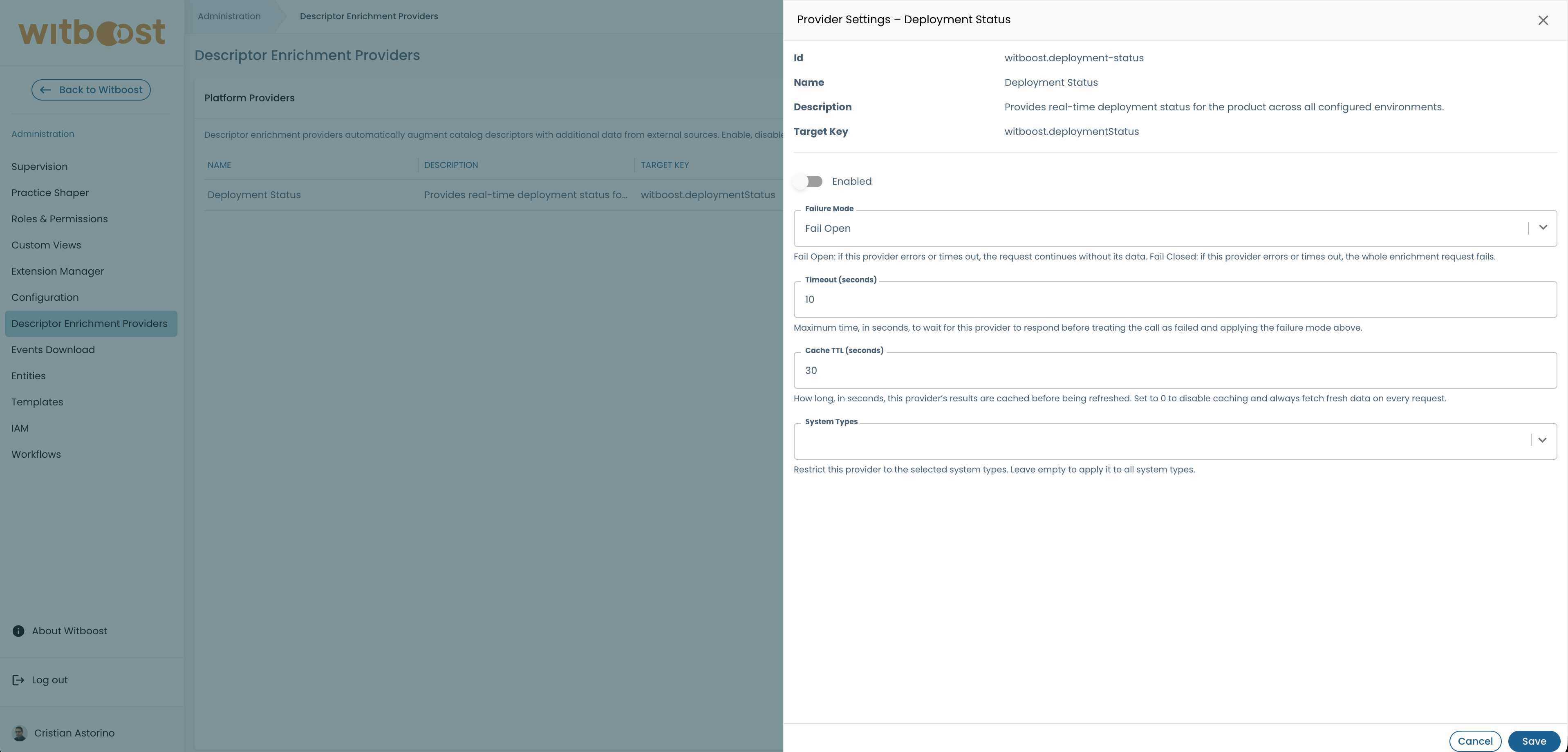 Provider Settings drawer with configuration fields
